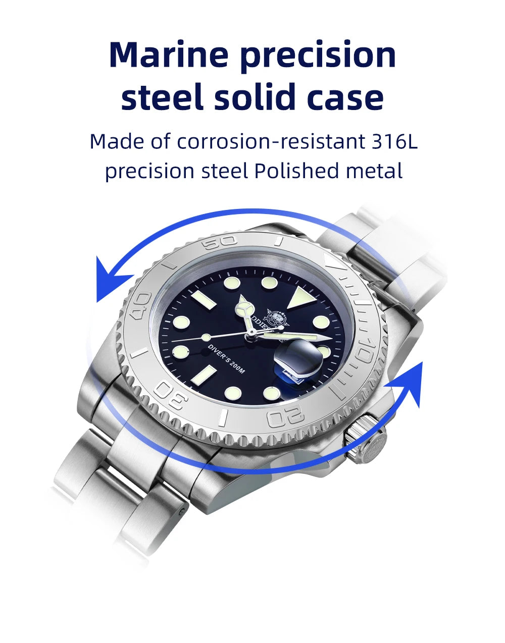 ADDIESDIVE Luxurious Men's Analog Quartz Watch BGW9 Luminous 20 Bar Waterproof Men's Diving Stainless Steel Men Watches H3.