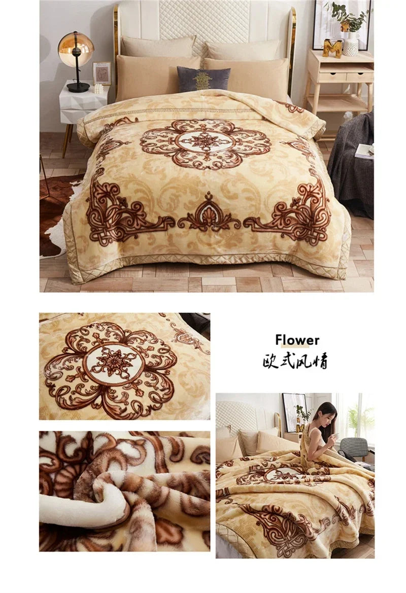 European Style Warm Raschel Blanket for Winter High End Soft Thicken Warmth Weighted Blanket Double Side Flocked Comforter Duvet