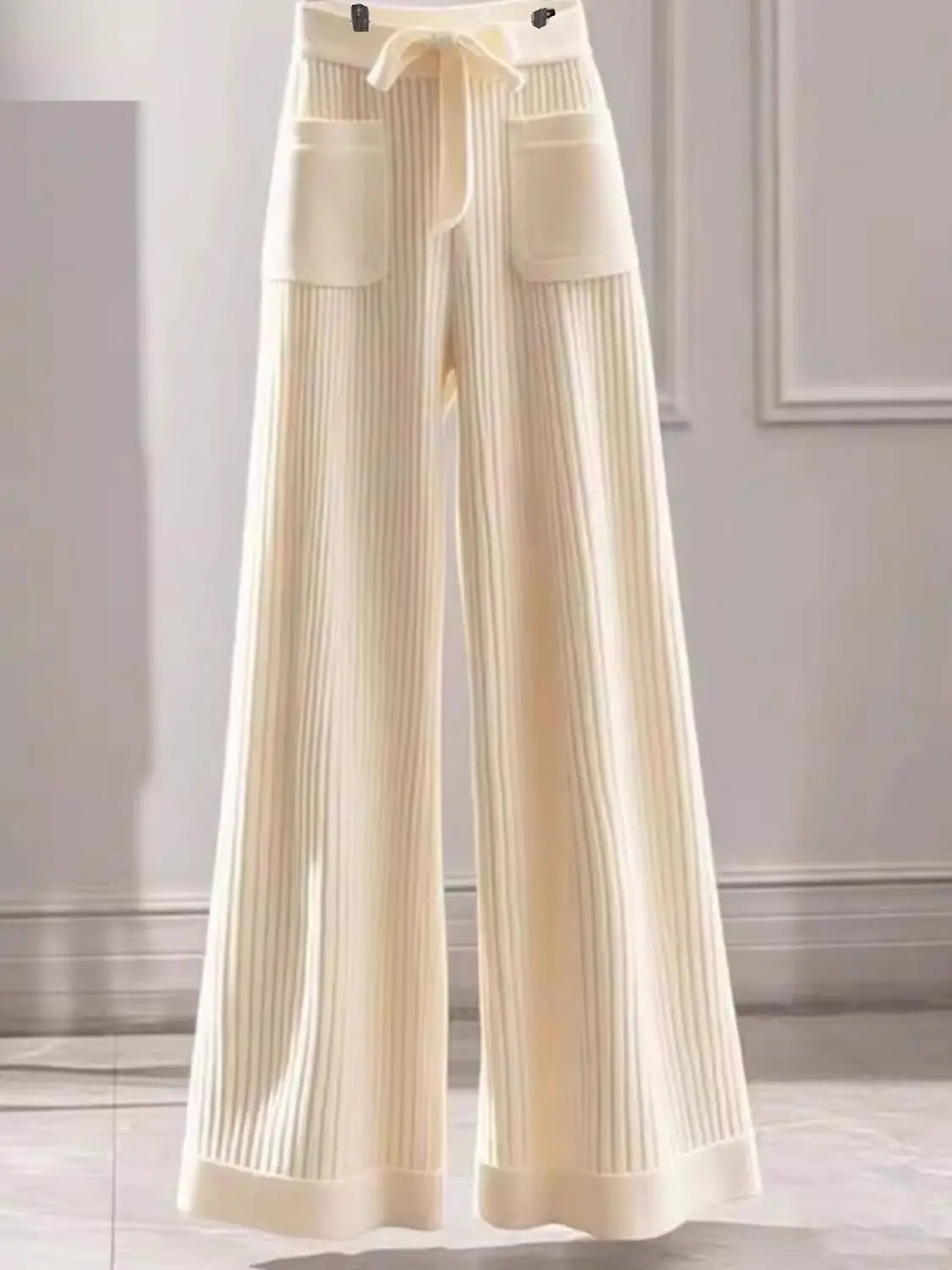 Spring  Autumn 2025 New Chic Sweater Two-Piece Women's Fashion Loose Single-Breasted Soft Waxy Knitted Top Casual Straight Pants.