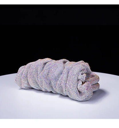 Premium Handmade Diamond-encrusted Clutch Bag Pleated Chain Rhinestone Cloud Clip Dinner Bag Single Shoulder Oblique Span Bolsos.