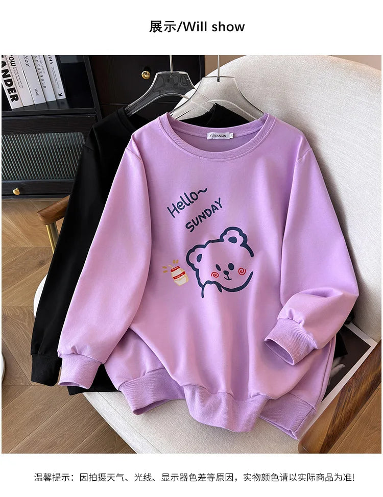 170 kg Plus Größe Damen Büste 170 Frühling Herbst Lose Langarm Cartoon Print Pullover Sweatshirts 4XL 5XL 6XL 7XL 8XL 9XL.
