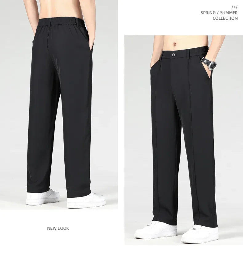 New Autumn Men's Business Straight Suit Trousers Elastic Waist Drape Loose Casual Stitching Khaki Black Pants Brand Clothing.