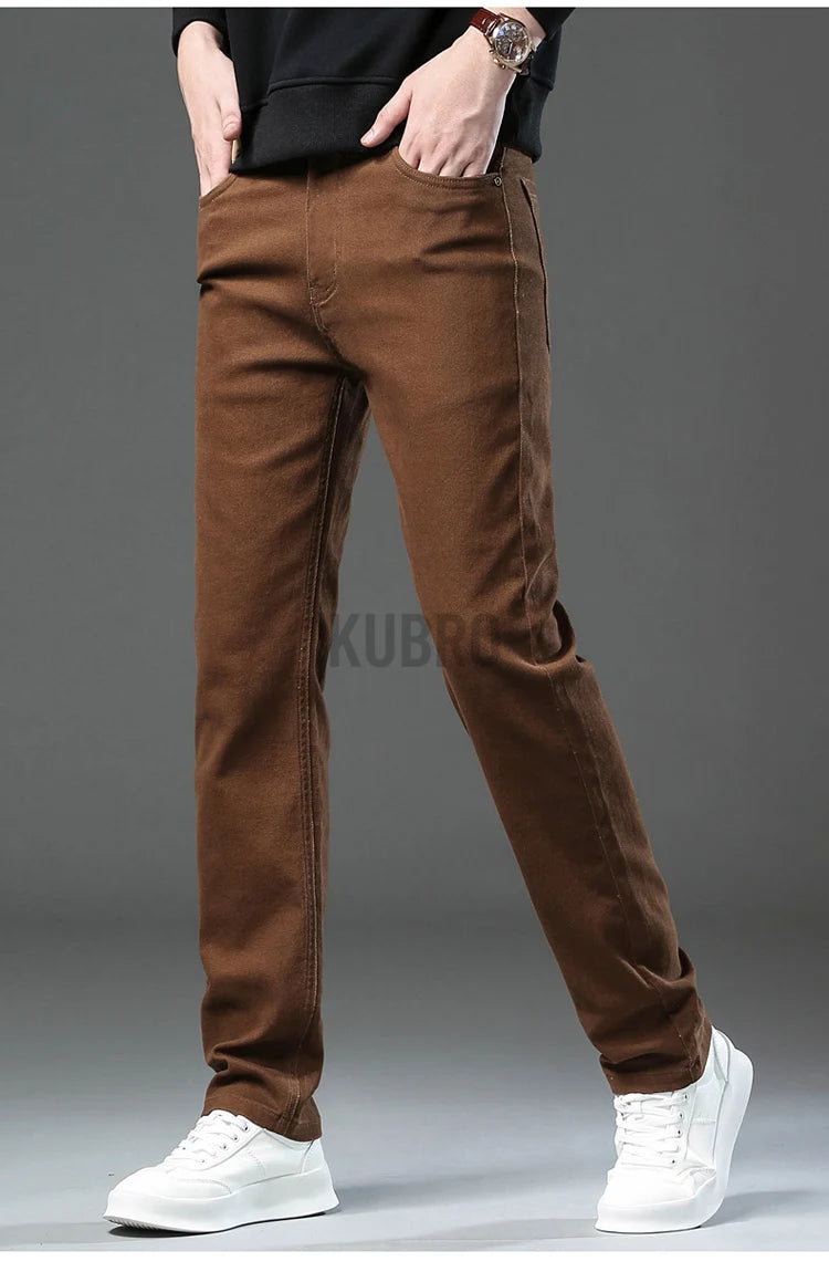 Fashion Loose Straight Business Casual Stretch Denim Pants Male Brand Trousers 3 Colors Plus Size Mens Clothing Slim Jeans 28-44.