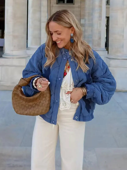 TRAFZA 2025 Herbst Frauen Stepp Crop Mantel Floral Stickerei Einreiher Langarm Jacke Winter Warme Vintage Oberbekleidung.