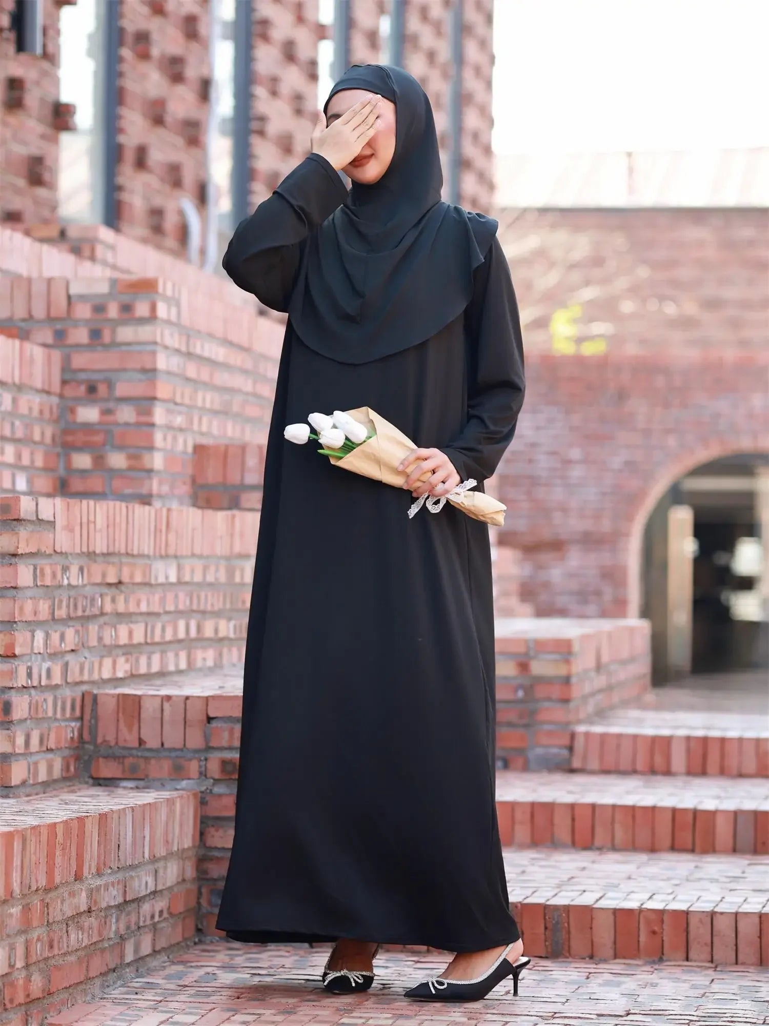 Modest Hooded Prayer Dress Muslim AbayasFull Sleeve One-piece Kaftan Women Ramadan Jilbabs Hijab Dresses Islamic Clothing.