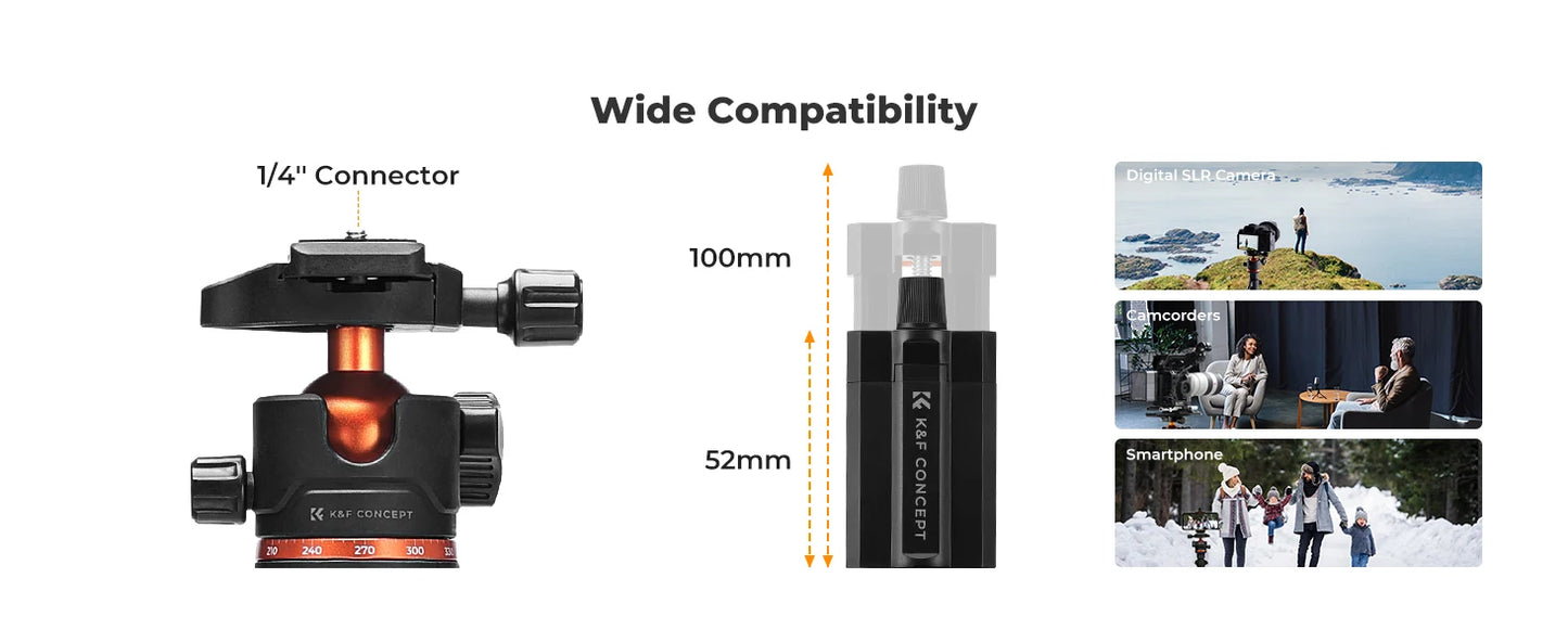 K&F Concept 178cm Lightweight Camera Tripod Cellphone Clip Travel DSLR Tripod for Nikon Canon Camera Outdoor Live Streaming Vlog.