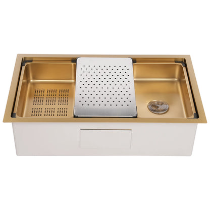 Gold 30 × 18 × 9 Inch 304 Stainless Steel Sink Undercarriage Kitchen Sink Stainless Steel Sink For Restaurants Dessert Shops Etc