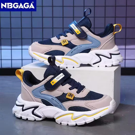 Kid Sneakers Sport Shoes for Boys Fashion Leather Children Breathable Mesh Comfort Shoes Casual Walking Outdoor Running Shoes.