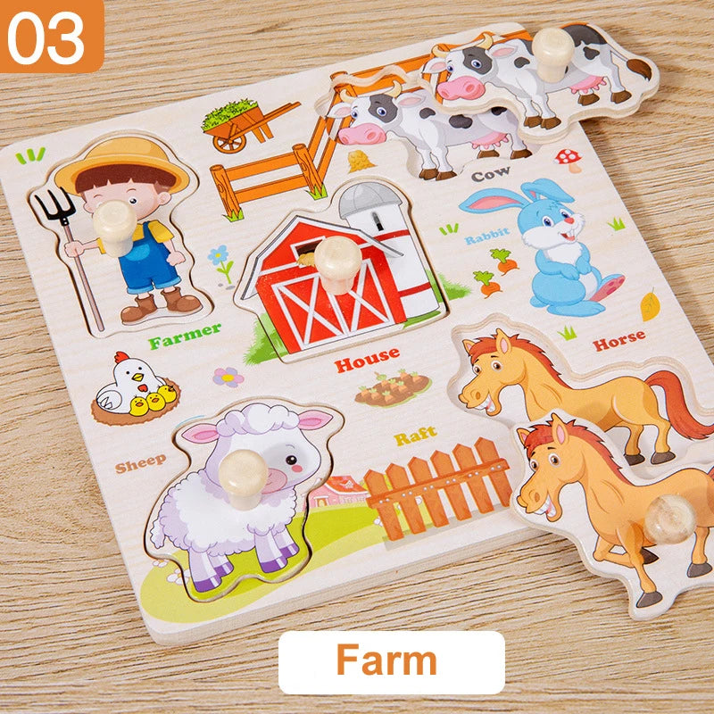 Montessori Baby Toys Wooden 3d Puzzle Cartoon Animal Intelligence Jigsaw Puzzle Early Learning Educational Toys for Children