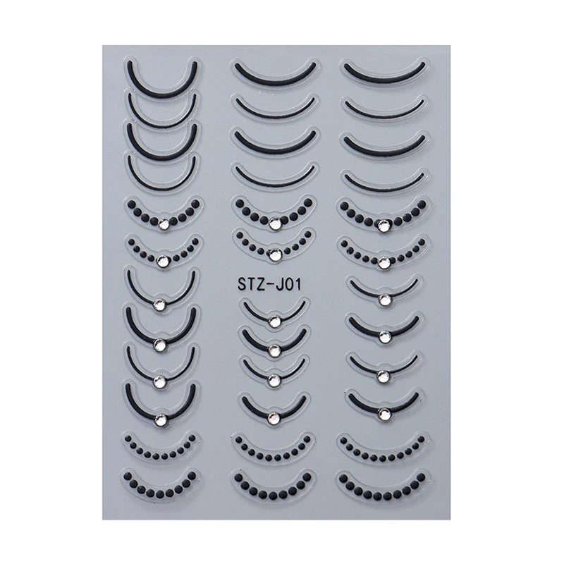 French Tips Nail Sticker 5D Embossed Crystal French Nail Decals Gold Silver Black Line Design Adhesive Slider Nails Art.