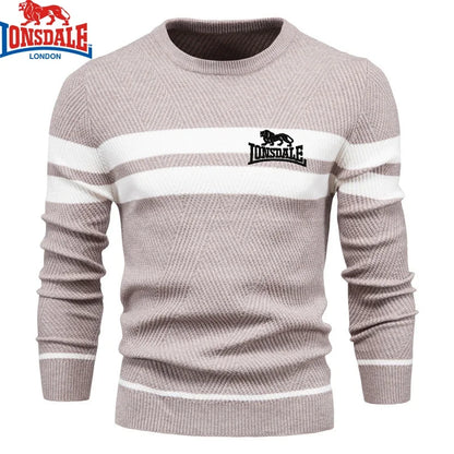 Embroidered LONSDALE Mens Boys Winter Stripe Sweater Thick Warm Pullovers Men's O-neck Basic Casual Slim Comfortable Sweaters.