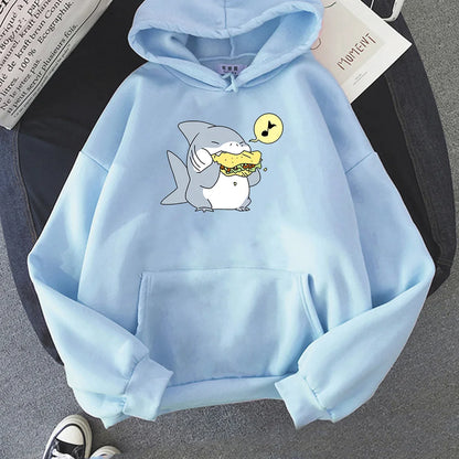 Jeff The Landshark Cute Hoodies Cartoon Print Harajuku Manga Sweatshirt Long-sleeved Fleece Clothing Sudaderas Casual Pullovers.