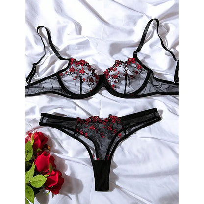 Round Up Night Beautiful Sexy Women 2 Piece Floral Embroidery Underwear Sexy Erotic Lingerie Underwear Lenceria Sexy Sets.