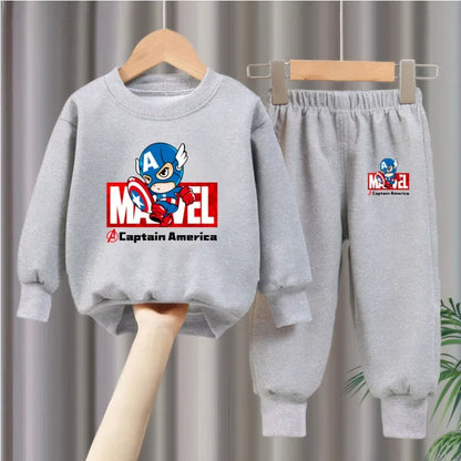 Marvel Spring/autumn Children's Clothing  Sets Captain America Boys O Neck Hoodies Pants Two Piece Casual Pullover Set for Kids.