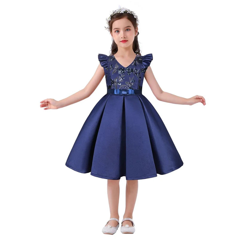 3-10 Y Pailletten Blumen Stickerei Mädchen Kleid Sommer Ärmellose Prinzessin Party Kleider Weihnachten Geburtstag Geschenk Kind Casual Kleidung.
