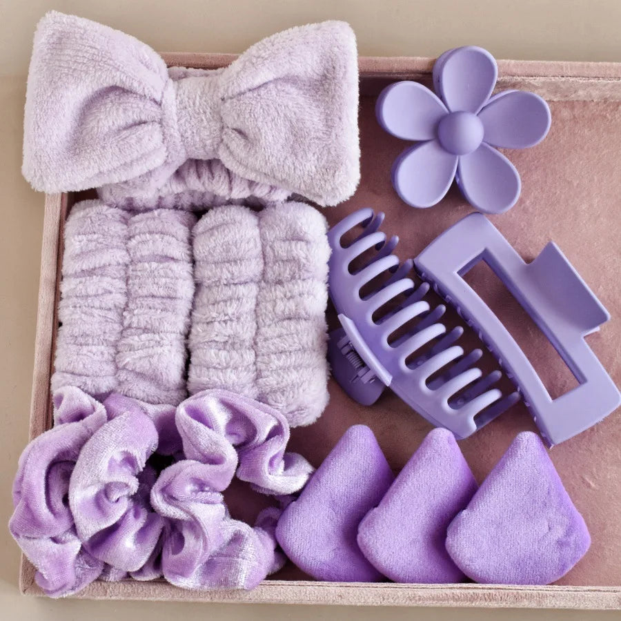 12pcs/set Bow Wash Set for Women Make Up Wash Headband Hair Claws Headwear Hairband Hair Accessories Set.