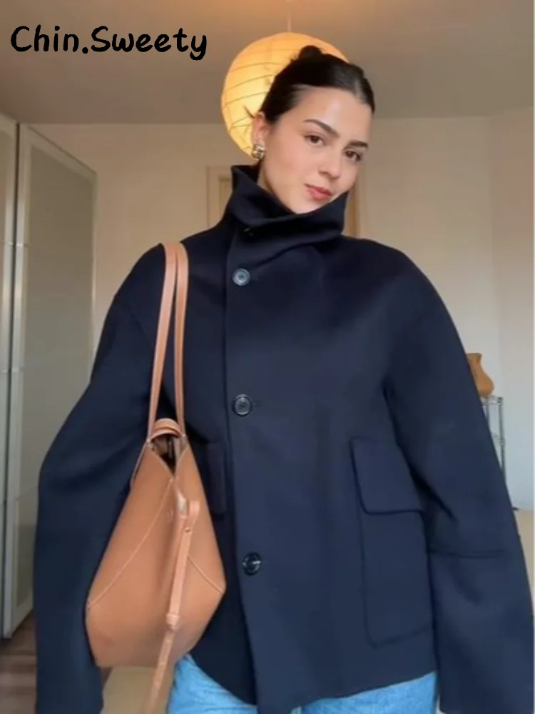 Straße Batwing Hülse Cape Gürtel Mäntel Frauen Lose Solide Stehkragen Einreiher Jacke 2025, Herbst Dame Alle-spiel chic Mantel.