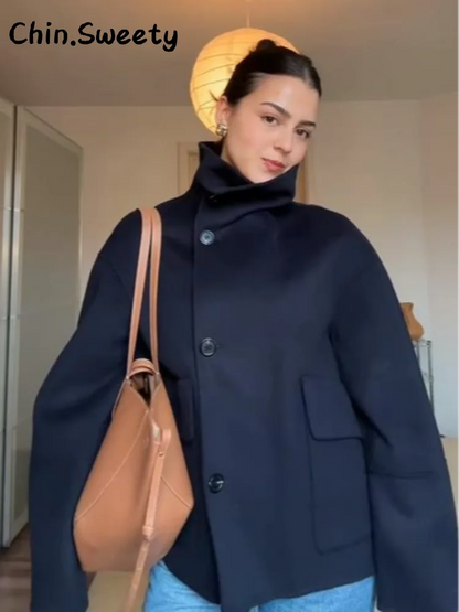 Straße Batwing Hülse Cape Gürtel Mäntel Frauen Lose Solide Stehkragen Einreiher Jacke 2025, Herbst Dame Alle-spiel chic Mantel.