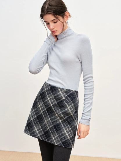 FSLE Autumn Party Skirt High Waist Retro Plaid Knit WoolShort Skirt For Women 2025 Fall Winter New Arrival Y2K Mini A-line Skirt
