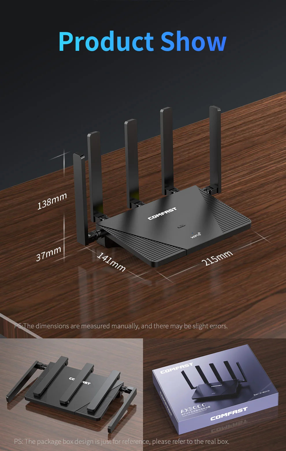 Comfast AX3000 WiFi6 Mesh System Wireless Router 5*5 dBi Antennas Wifi6 Mesh WiFi Router Easy Mesh/Andlink Gigabit Network Ports.