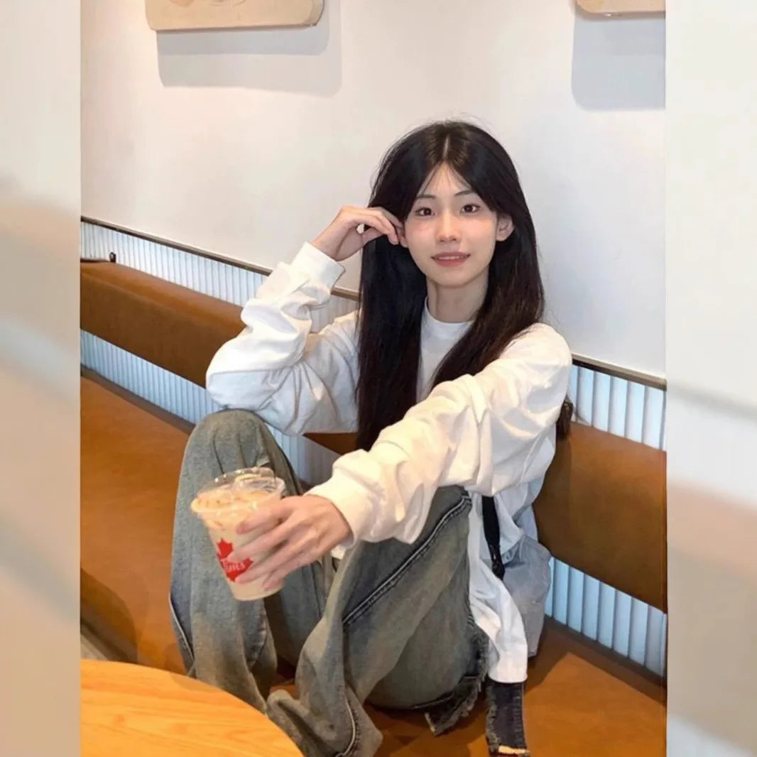 300gsm Heavy Weight Cotton T-shirt Long-sleeved T-shirt for Men Women Pure White Men's Blank Shirt Wholesale.