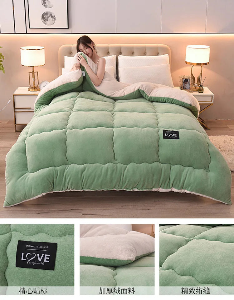 New Super Warm Lamb Wool Quilt Winter Thickened Cotton Quilt Warm Cotton Double sided Velvet Soft Extra Large Blanket.