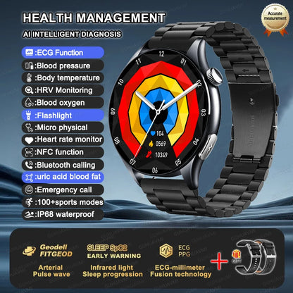 2025 New NFC  Health MonitorUric Acid Blood Pressure Blood oxygen Body Analysis Smart Watch ECG+PPG Clock Smartwatch Men lady