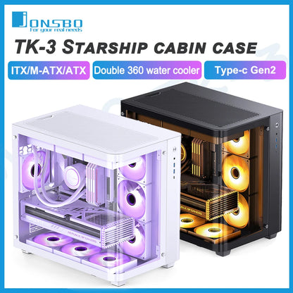 JONSBO TK-3 Desktop Chassis Curved Sea View Room Side Transparent ATX E-sports Case Double 360 Water Cooler Type-c Interface.