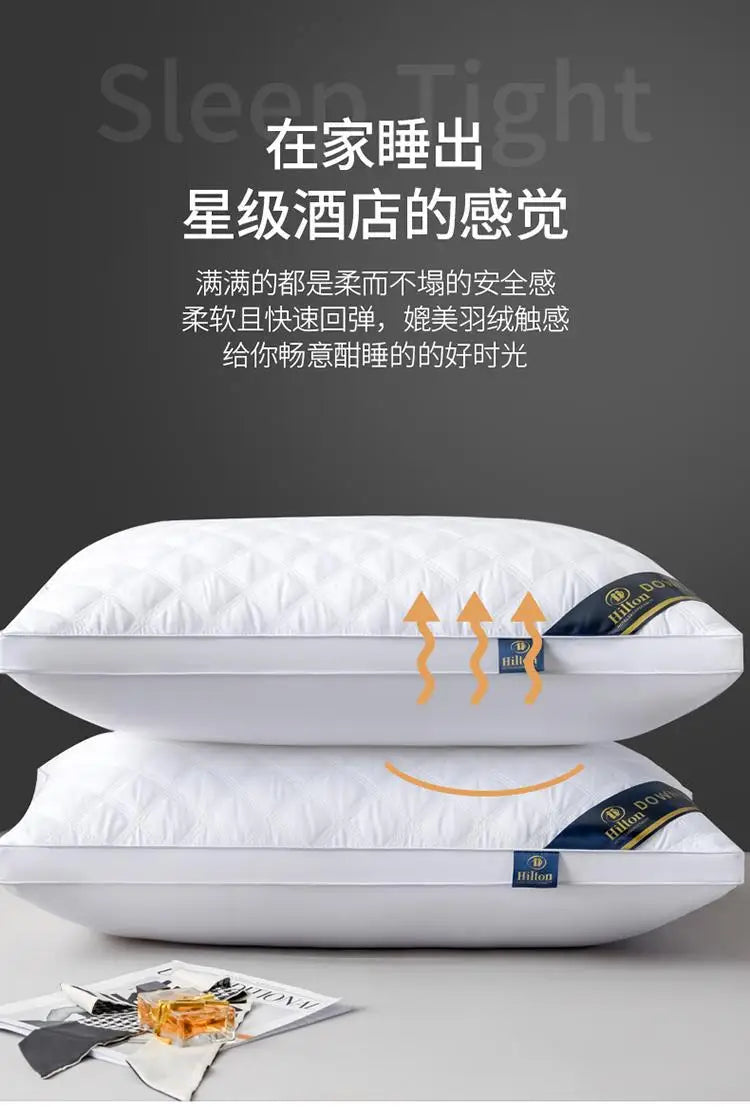 Popular hotel pillow with embroidered feather velvet core, high elasticity and no collapse, student neck protection pillow.