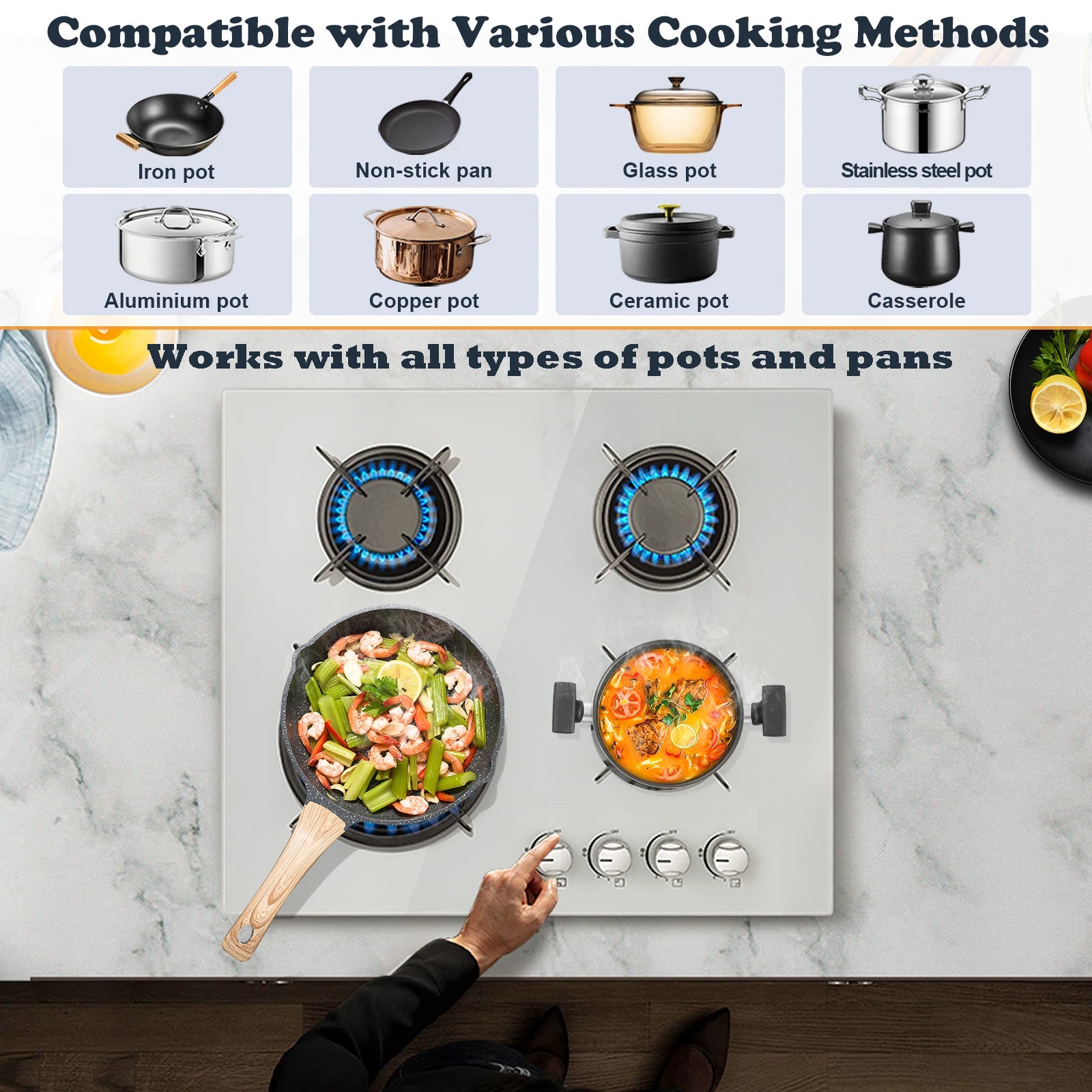 4-Burner Glass Ceramic Built-in Natural gas Propane gas New White Gas hob.