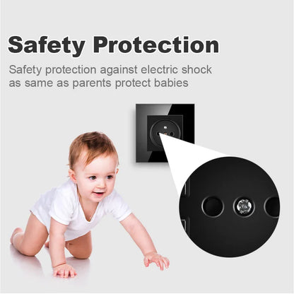 JHJCH Touch Lichtschalter Frankreich Steckdosen USB C Telefon Ladung Kristallglas 1/2/3Gang Wandschalter Doppelsteckdosen Schwarz.