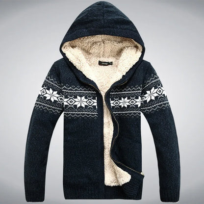 Wool Man Sweater Hooded Winter Cardigan  Winter Thicken Fleece  Overcoat Casual New Fashion Cotton Red Mens Winter Jacket