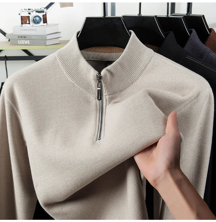 High Quality Velvet Thickening Sweater Bottoming Shirt, Men's Half Zip Pullover, Casual Loose New Warm T-shirt, Knitwear.