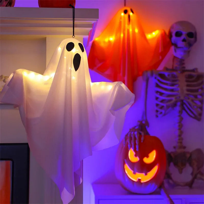 2025 LED-Glüh-Geisterparty, Halloween-Dekoration für Zuhause, drinnen und draußen, Spukhaus, Bar, hängende Horror-Requisiten mit Lichtern.