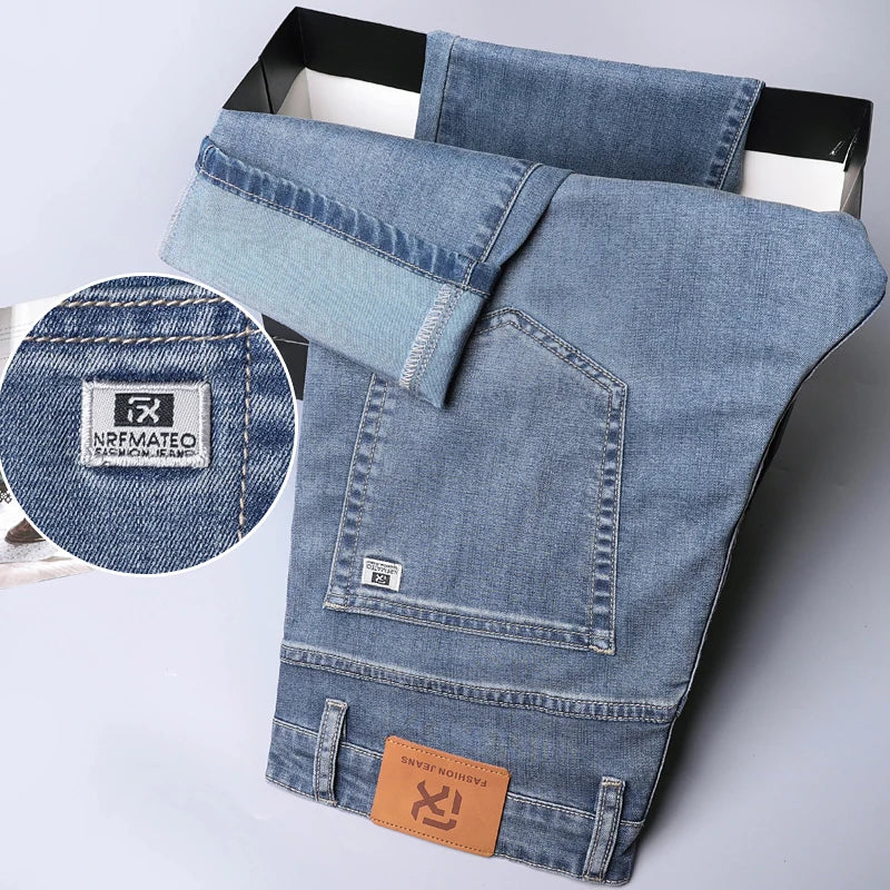 Summer Thin Men's Straight Loose Gray Jeans Soft Fabric Lyocell Fabric Light Colored Casual Pants Male Brand Trousers.
