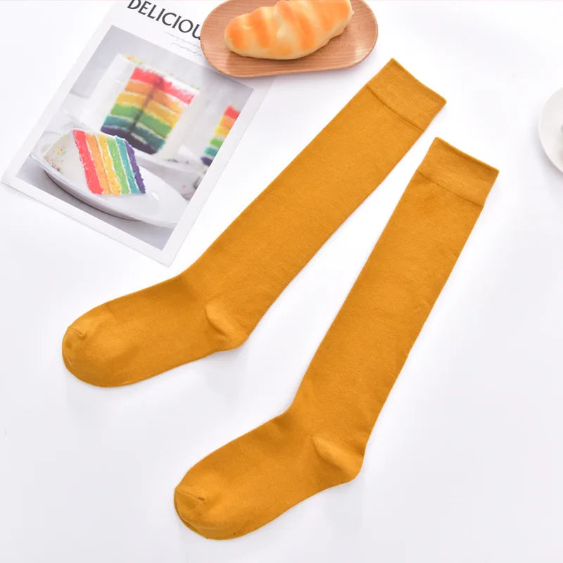 Cotton Spring Autumn Women Knee High Soild Color Socks Ladies Girl School Party Street Dancing Winter Knee Warm Sock For Women