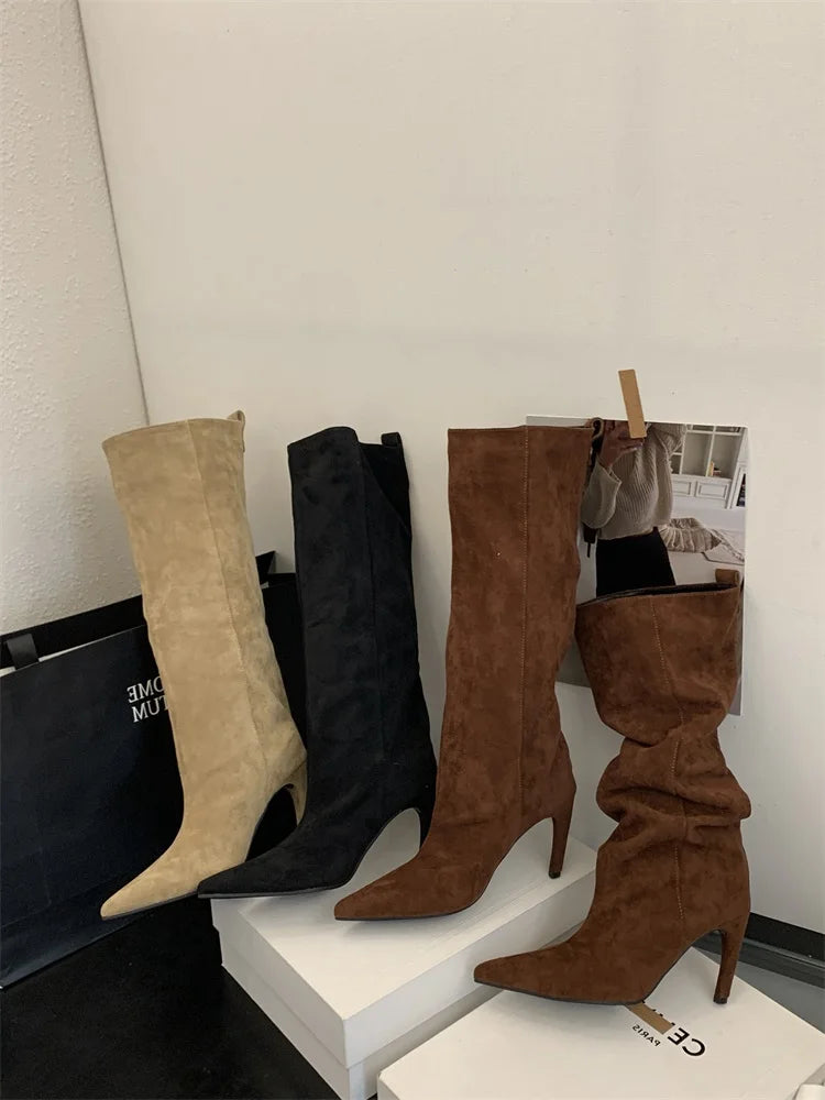 Eilyken Winter Street Style Pointed Toe Knee-High Women Boots Thin Heels Shoes Female Punk Vintage Long Booties Zapatos De Muje.