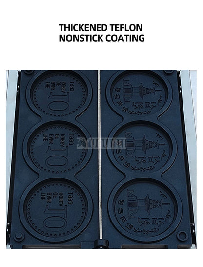 Commercial Non-Stick Pan Waffle Maker Set of 4 Gas Gold Coin Waffle Mold Baking Snack Maker Machine for Kitchen.