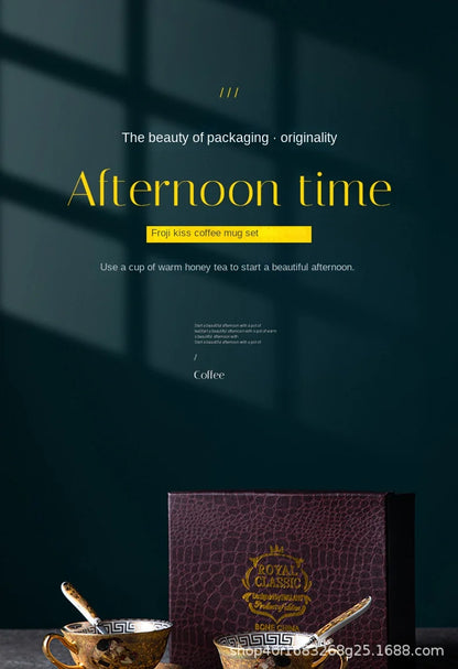 European Coffee Set Bone China Coffee Cup And Saucer Set Retro Luxury Porcelain Cup For Birthday Gift Couple Set With Gift Box.