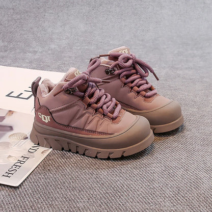 Winter Plush Boots For Children PU Leather Waterproof Boy's Warm Cotton Shoes Thick Warm Platform Teenager Kid's Snow Boots.