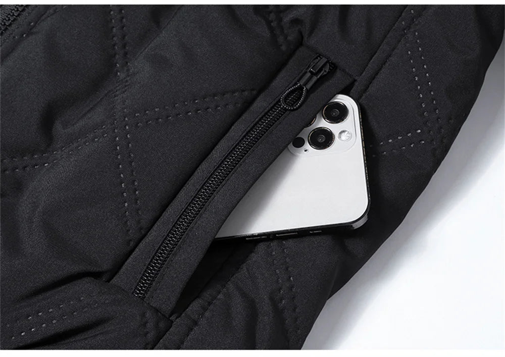 New Windproof Thermal Diamond-Quilted Cotton Jacket Winter Men's Fleece-Lined Thickened Cuff Design Stand-Up Collar Jacket.