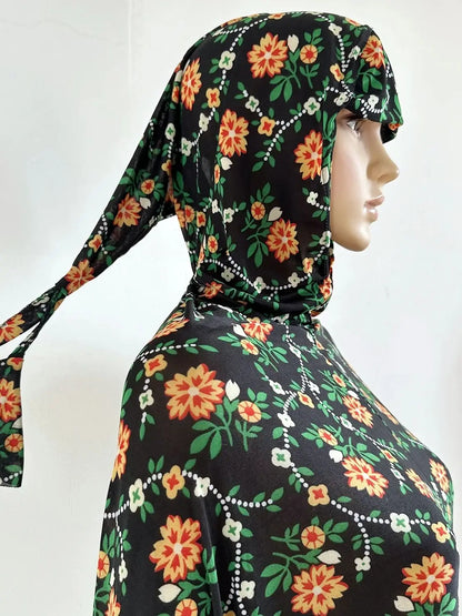 6XL  Muslim Womens Hooded Abaya African Sleeveless Prayer Garment Kaftan Dress With Hijab Floral Dubai Saudi Robe Ramadan