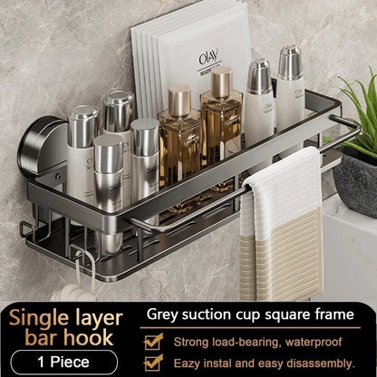 Kein Bohren, Saugnapf, selbstklebendes Badezimmerregal, Badezimmerregal, Toilette, Aluminium-Hängeregal, Badezimmer-Organizer, zum Aufhängen an der Wand
