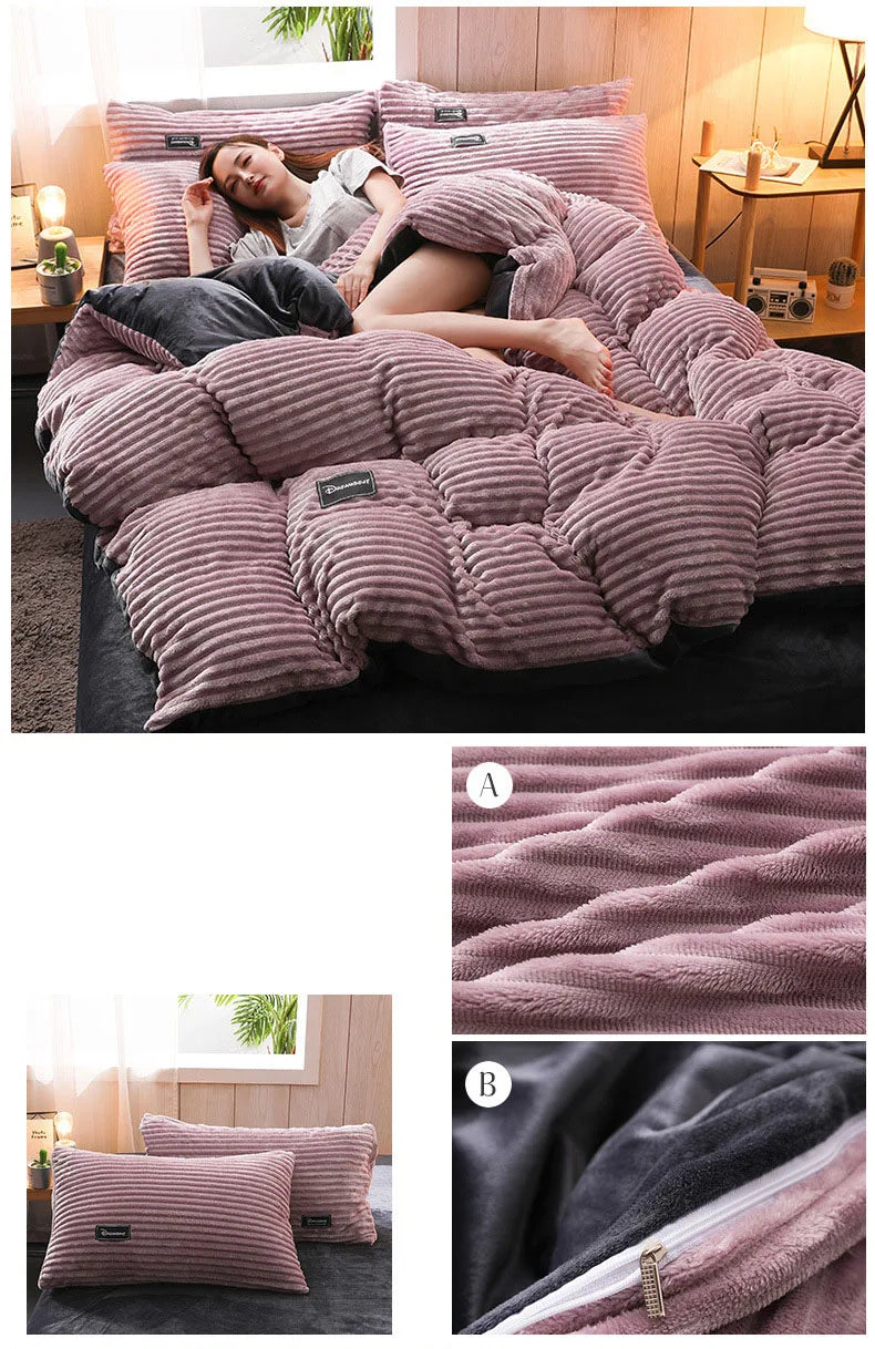 3pcs duvet cover Winter Warm Bedding sets Double Quilt Cover king Twin queen size bed thick Flano Coral Fleece with pillowscase.
