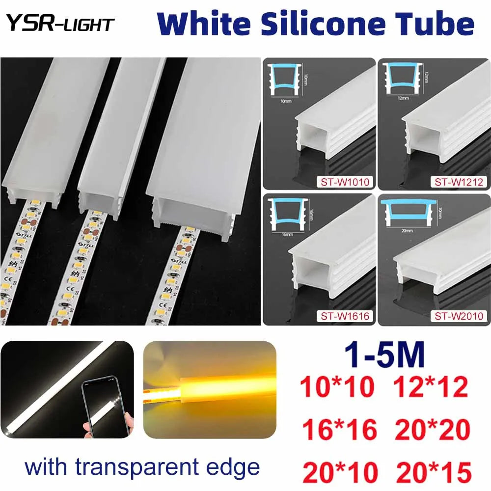 1-5M Recessed White Silicone Tube Border Led Neon Flexible Channel Holder Easy Install Waterproof Dustproof DIY Special-shaped.