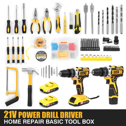 Jemi Tool 12 V/21 V Akku-Bohrschrauber, 45 Nm Schlagbohrmaschine, 25+3 Drehmomenteinstellung, mit 45 optionalen Zubehörteilen