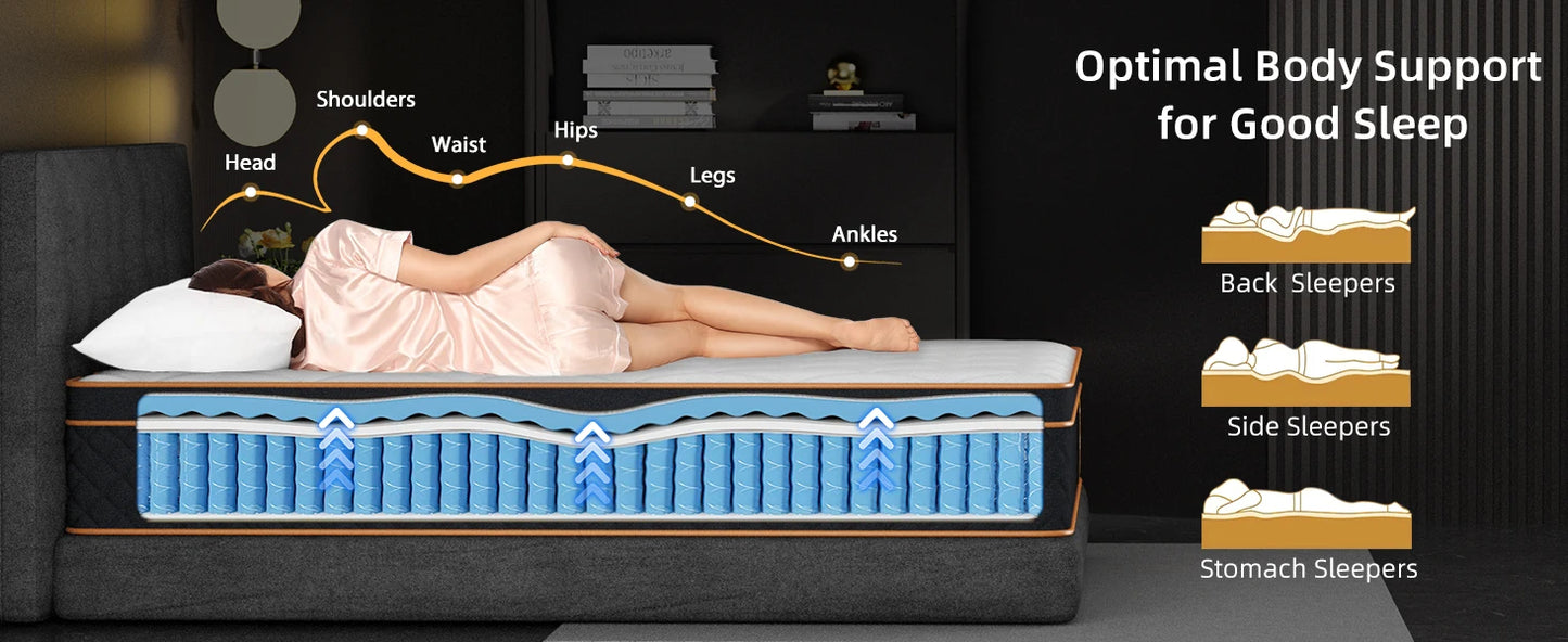 SKSBTF Memory-Schaum-Matratze, 25 cm dick, Taschenfederkernmatratze, Hybrid, atmungsaktiv, Anti-Milben, geräuschlos, Erwachsene, Schlafzonenunterstützung