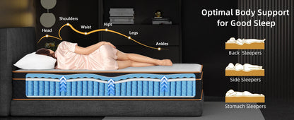 SKSBTF Memory-Schaum-Matratze, 25 cm dick, Taschenfederkernmatratze, Hybrid, atmungsaktiv, Anti-Milben, geräuschlos, Erwachsene, Schlafzonenunterstützung