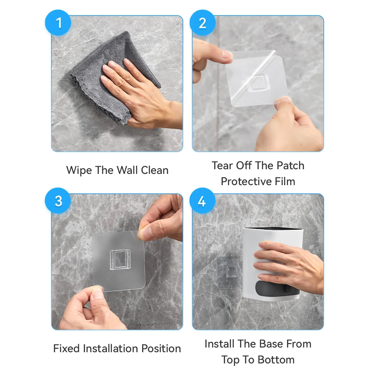 WORTHBUY Wandmontierte Toilettenbürste aus Kunststoff mit langem Griff und Halter, stanzfreie WC-Toilettenreinigungsbürste, Badezimmerzubehör