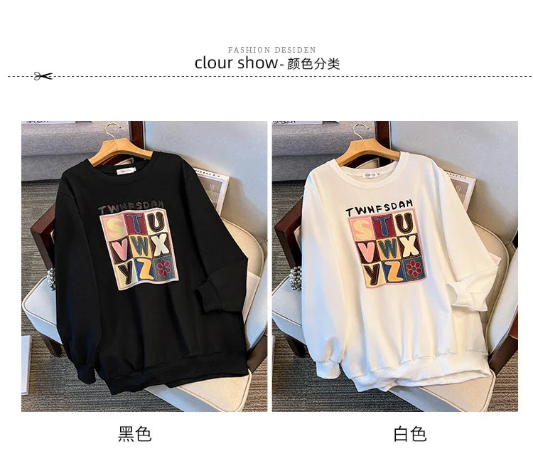 170 kg Plus Größe Damen Büste 170 Frühling Herbst Lose Langarm Druck Brief Pullover Sweatshirts 4XL 5XL 6XL 7XL 8XL 9XL.